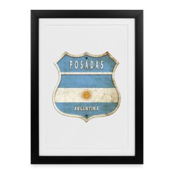 Posadas Argentine Armoiries Drapeaux Design - Affiche encadrée (27 × 37 cm) - noir - Devant