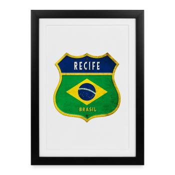 Recife Brésil Armoiries Drapeaux Design - Affiche encadrée (27 × 37 cm) - noir - Devant
