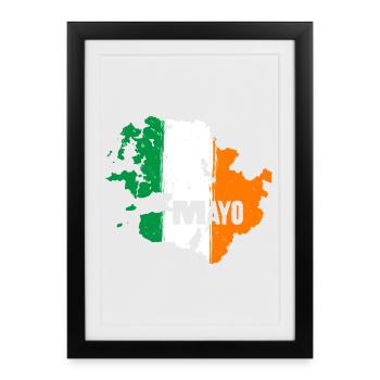 | du comté de Mayo Ireland Contour de la carte du drapeau - Affiche encadrée (27 × 37 cm) - noir - Devant