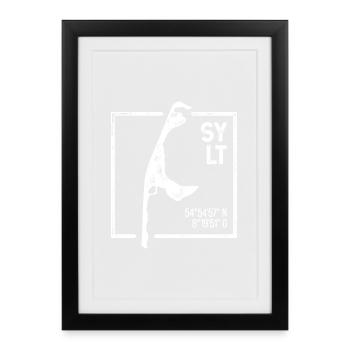Sylt | Conception de timbres Island Silhouette - Affiche encadrée (27 × 37 cm) - noir - Devant