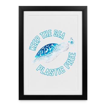 Tortue de mer Batik sans plastique - Affiche encadrée (27 × 37 cm) - noir - Devant