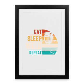 Soudeur Citation Drôle Conception Manger Sommeil Soudure Répéter - Affiche encadrée (27 × 37 cm) - noir - Devant