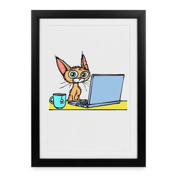 Ordinateur portable Home Office Déclaration Cat Coffee Carrière - Affiche encadrée (27 × 37 cm) - noir - Devant