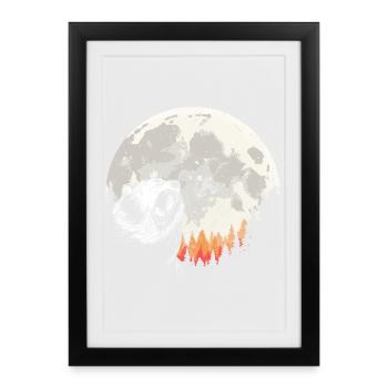 Bear Roar Under Moon Forest - Framed poster (27 × 37 cm) - black - Front