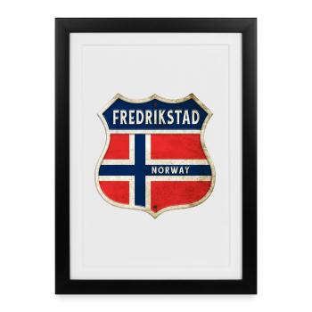 Fredrikstad Norway Coat of Arms Flags Design - Framed poster (27 × 37 cm) - black - Front