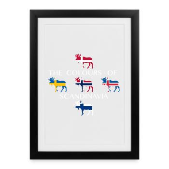 Scandinavie Drapeaux Moose Colors Norvège - Affiche encadrée (27 × 37 cm) - noir - Devant