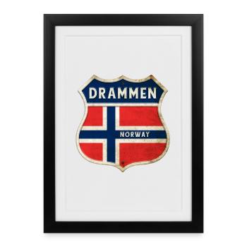 Drammen Norway Coat of Arms Flags Design - Framed poster (27 × 37 cm) - black - Front