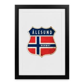 Ålesund Norvège Armoiries Drapeaux Design - Affiche encadrée (27 × 37 cm) - noir - Devant