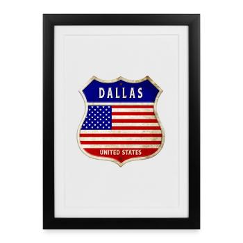 Dallas ÉTATS-UNIS Armoiries Drapeaux - Affiche encadrée (27 × 37 cm) - noir - Devant