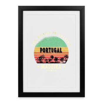 Design de plage vintage Madère Portugal - Affiche encadrée (27 × 37 cm) - noir - Devant
