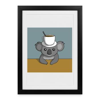 Pause café Koala - Affiche encadrée (27 × 37 cm) - noir - Devant
