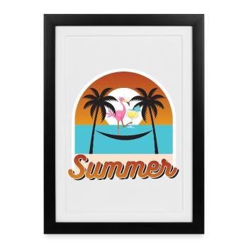 Hammock fever with flamingo and sunset - Framed poster (27 × 37 cm) - black - Front