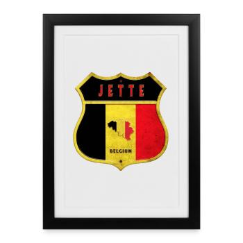 Jette Belgique Armoiries Drapeaux Design - Affiche encadrée (27 × 37 cm) - noir - Devant