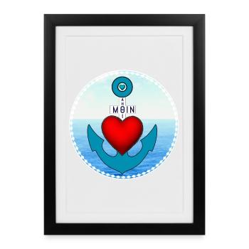 Herzanker am Meer - Gerahmtes Poster (27 × 37 cm) - Schwarz - Vorne