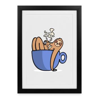 Drôle de paresseux café caféine amateur de café - Affiche encadrée (27 × 37 cm) - noir - Devant