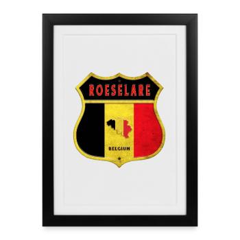 Roulers Belgique Armoiries Drapeaux Design - Affiche encadrée (27 × 37 cm) - noir - Devant