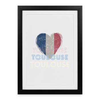 Badge retro, Toulouse France est ma ville natale - Affiche encadrée (27 × 37 cm) - noir - Devant