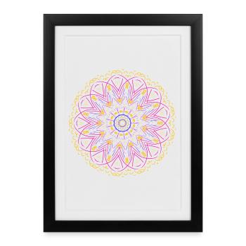 Glowing mandala in neon colors - Framed poster (27 × 37 cm) - black - Front