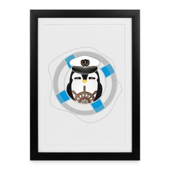 cute penguin as captain in navy look - Framed poster (27 × 37 cm) - black - Front