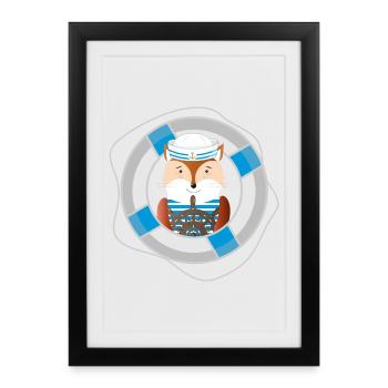 renard mignon en tant que marin dans un look marine - Affiche encadrée (27 × 37 cm) - noir - Devant