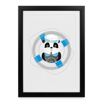 panda mignon en tant que marin dans un look marine - Affiche encadrée (27 × 37 cm) - noir - Devant