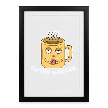 Frühstück Kaffeeliebhaber Kaffee Trinken Koffein - Gerahmtes Poster (27 × 37 cm) - Schwarz - Vorne