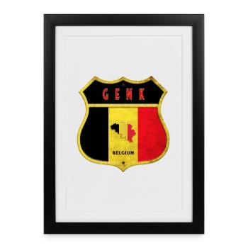 Genk Belgique Armoiries Drapeaux Design - Affiche encadrée (27 × 37 cm) - noir - Devant