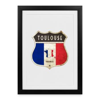 Toulouse France Armoiries Drapeaux Design - Affiche encadrée (27 × 37 cm) - noir - Devant