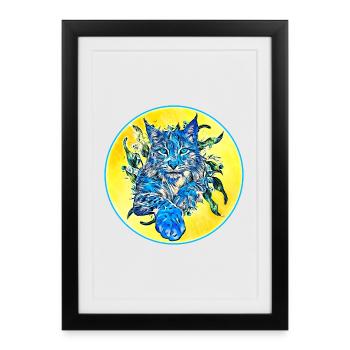 Chat lynx en liberté un chat sauvage - Affiche encadrée (27 × 37 cm) - noir - Devant