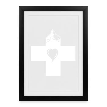 Pour les fans suisses avec le Cervin et le cœur - Affiche encadrée (27 × 37 cm) - noir - Devant