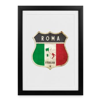 Rome Italie Armoiries Drapeaux Design - Affiche encadrée (27 × 37 cm) - noir - Devant