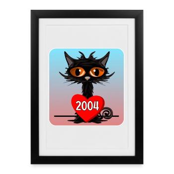 Hauskatzen 22. Geburtstag 2004 - Gerahmtes Poster (27 × 37 cm) - Schwarz - Vorne