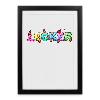Lecker Nachspeise Eis Süßigkeiten Naschkatzen - Gerahmtes Poster (27 × 37 cm) - Schwarz - Vorne
