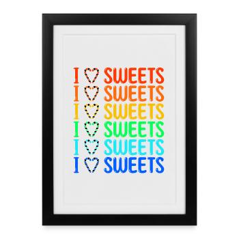 Dent sucrée J’adore les bonbons Déclaration Délicieux - Affiche encadrée (27 × 37 cm) - noir - Devant