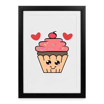 Cupcake Coeur Délicieux Snacking Bonbons Calories - Affiche encadrée (27 × 37 cm) - noir - Devant