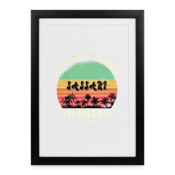Sassari Sardaigne Italie Beach Design - Affiche encadrée (27 × 37 cm) - noir - Devant