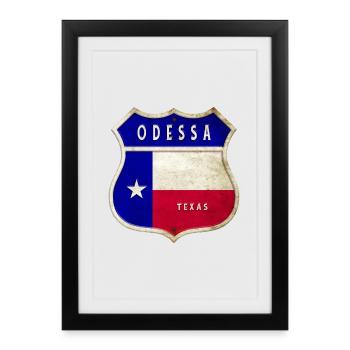 Armoiries du Texas, drapeaux, Odessa - Affiche encadrée (27 × 37 cm) - noir - Devant