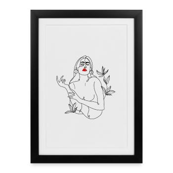 Line Art illustration. Femme en noir et blanc - Affiche encadrée (27 × 37 cm) - noir - Devant