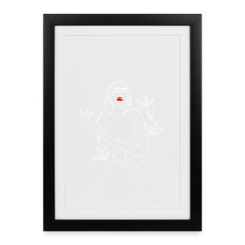 Line Art illustration. Femme en noir et blanc - Affiche encadrée (27 × 37 cm) - noir - Devant