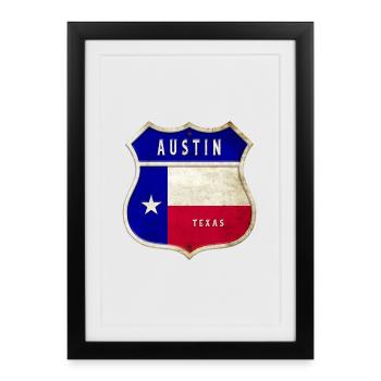 Drapeaux à écusson Austin Texas - Affiche encadrée (27 × 37 cm) - noir - Devant