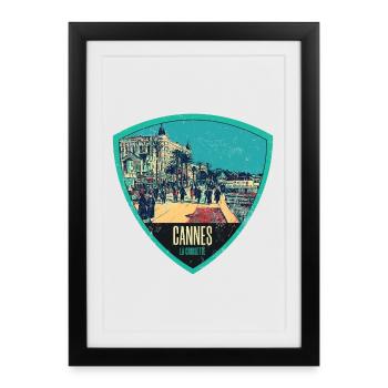 Original retro illustration La Croisette in Cannes - Framed poster (27 × 37 cm) - black - Front