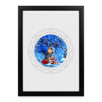 Le petit renne et le mignon renard vous souhaitent un fel - Affiche encadrée (27 × 37 cm) - noir - Devant