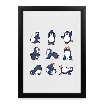 Cool Animal Dancing Penguin Oiseau de mer Antarctique - Affiche encadrée (27 × 37 cm) - noir - Devant