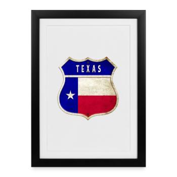Design du drapeau des armoiries du Texas - Affiche encadrée (27 × 37 cm) - noir - Devant