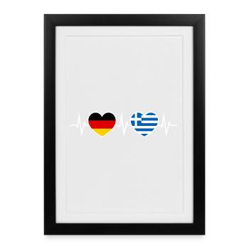 German Greek German Greek Two Hearts ECG - Framed poster (27 × 37 cm) - black - Front