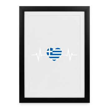 Grèce Heartbeat ECG Drapeau grec - Affiche encadrée (27 × 37 cm) - noir - Devant