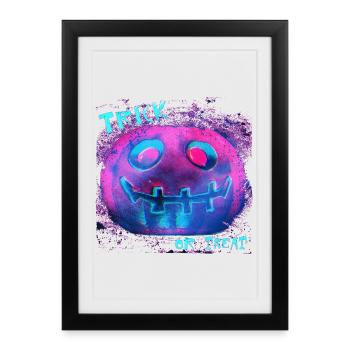 Citrouille néon Trick Or Treat - Affiche encadrée (27 × 37 cm) - noir - Devant