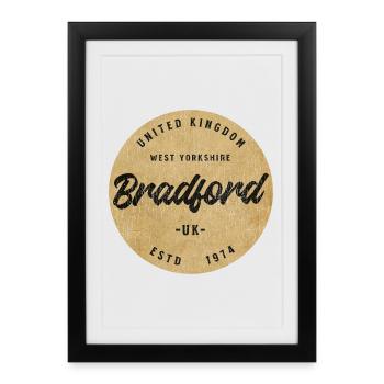 Logo rond vintage Bradford UK 1974 - Affiche encadrée (27 × 37 cm) - noir - Devant