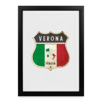 Vérone Italie Armoiries Drapeaux Design - Affiche encadrée (27 × 37 cm) - noir - Devant