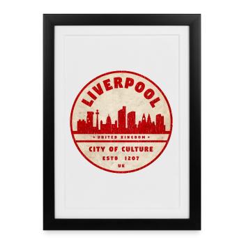 Sceau vintage de Liverpool Skyline - Affiche encadrée (27 × 37 cm) - noir - Devant